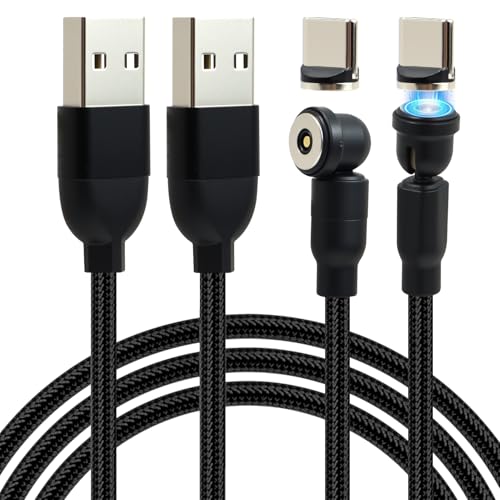 Lot de 2 câbles de charge magnétique USB C, rotatif à 360° et 180°, câble de charge magnétique USB vers type C, convient pour la maison et les voyages,...