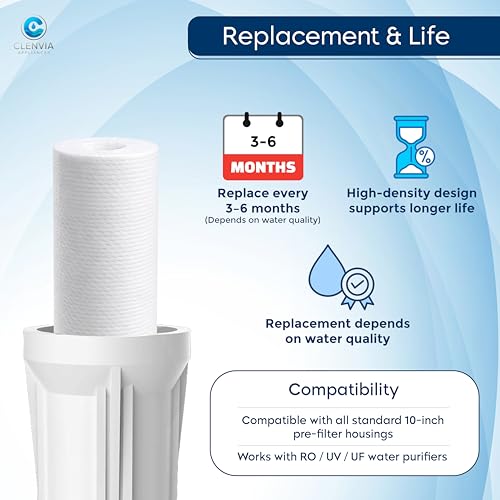 Image of 10 Inch 5 Micron PP Spun Filter for Water Purifier - 4 Pack + Pre-Filter Key (Spanner) | 150g High-Density | Food-Grade Material | Universal Fit | Compatible with 10 Inch Pre-Filter Housing