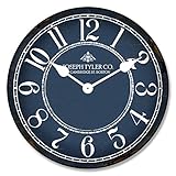 Blue & White Wall Clock, Available in 8 Sizes, Most Sizes Ship The Next Business Day, Whisper Quiet.