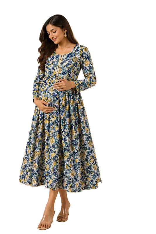 Women's Cotton Floral Printed Anarkali Maternity Feeding Kurti | Breastfeeding Dress for Mothers | Zipper Feeding Kurti-picture-31