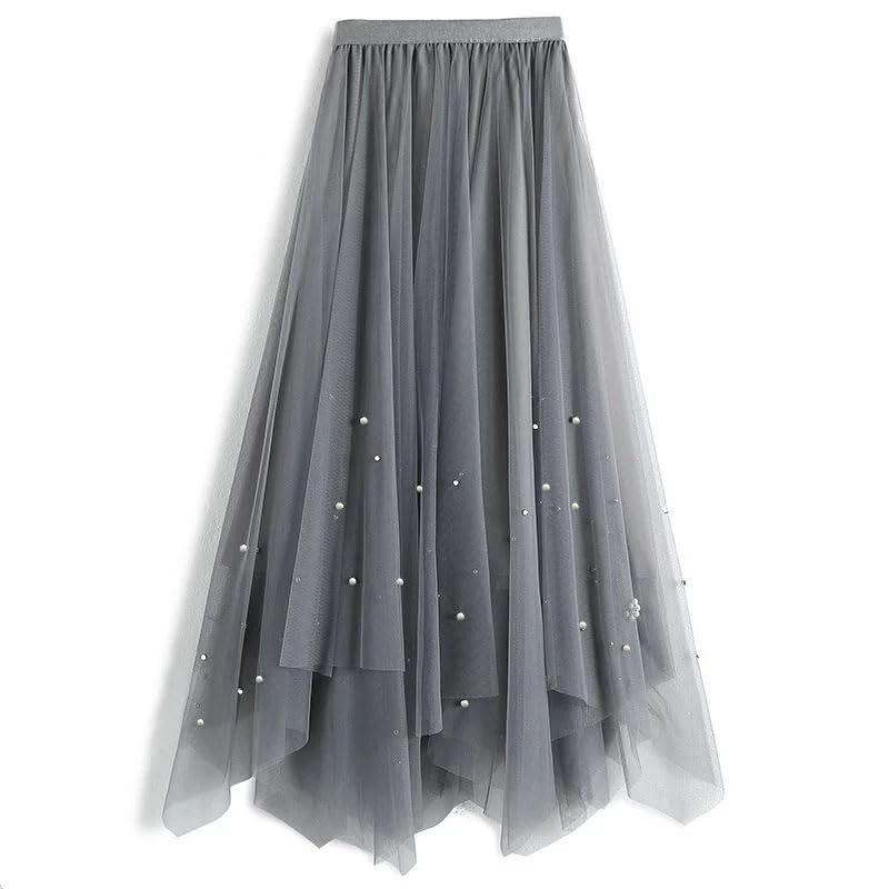 Women's Elastic Irregular Gauze Skirts Loose Solid High Waist Asymmetrical Skirt2