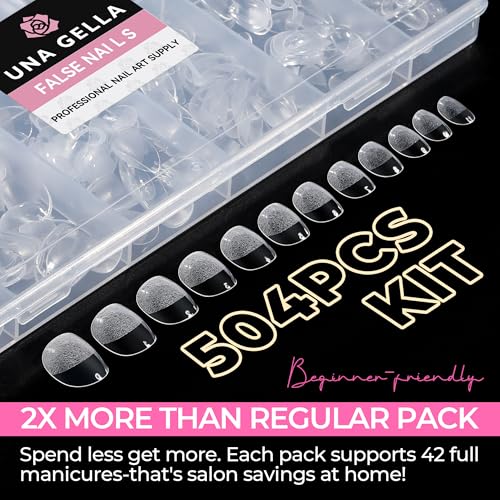 Image of UNA GELLA Oval Nail Tips Exra Short 504PCS Pre-shape Gel Oval Almond Nail Tips for Women DIY Salon Round Almond Press On Nails Full Cover Clear Fake Acrylic Tips 12 Sizes