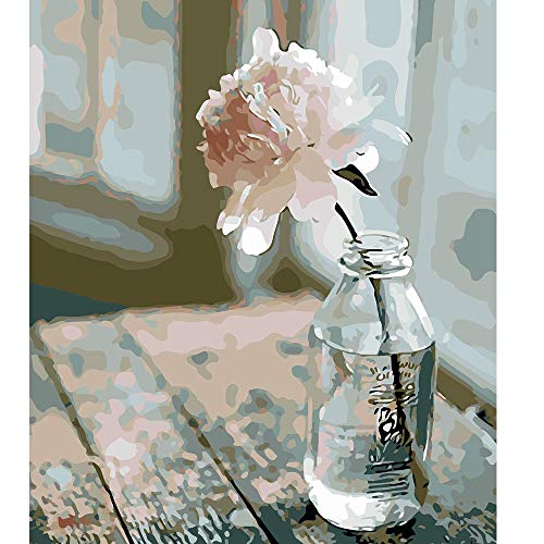 Kit de peinture à l'huile sur toile à faire soi-même pour enfants et adultes, peinture à dessin avec pinceaux, pigment acrylique, 40,6 cm de large x 50,8 cm de long (fleur de fenêtre) Cover