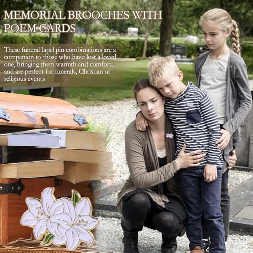 Image of Funeral Favors for Guest Memorial Pins Celebration of Life Decorations Lapel Pin Brooches Poem Cards White Organza Bags Gift Bag for Who Loss Loved One