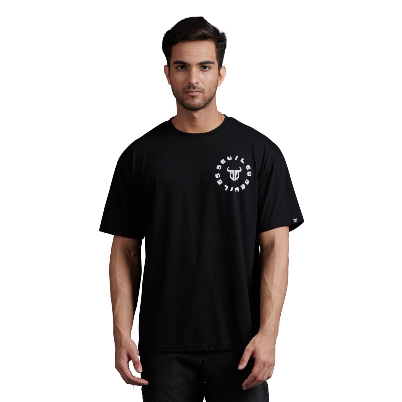 Go DevilOversized Loose Baggy Fit Drop Shoulder Half Sleeves Abstract Design Pure Cotton Printed T-Shirt for Men