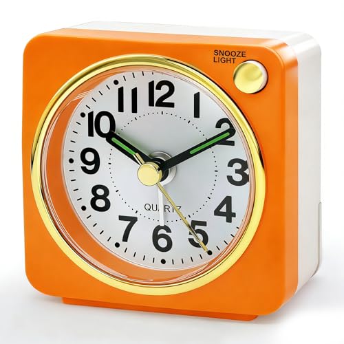 Image of Lamisola Ultra Small Battery Analog Travel Alarm Clock, Retro Bedside Desk Clocks for Bedrooms, Vintage Home Decor for Bathroom Kichen Office Room,Orange