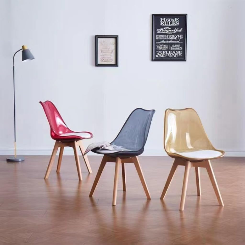 Lot de 2 chaises à dossier moyen transparent avec pieds en bois en acrylique transparent pour la maison, le bureau, le salon, design ergonomique (vert, 43 x 43 x 81 cm)