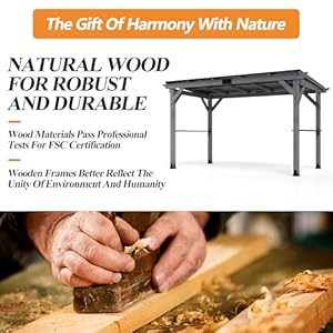 125×65 outdoor grill gazebo hardtop cedar wood gazebo with 2 side shelves and galvanized steel roof patio wooden bbq pergola for garden porch and backyard  urban country home decor