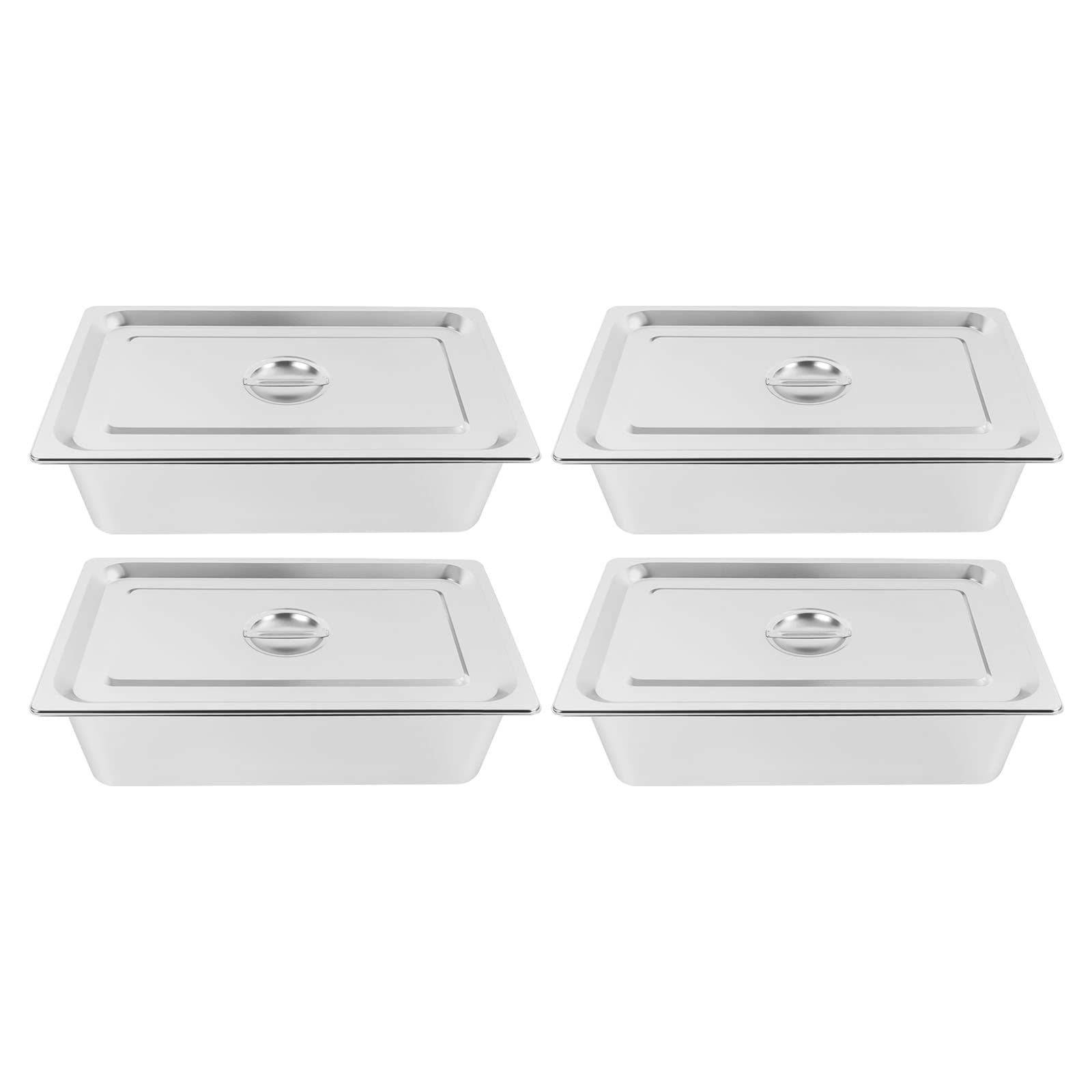 4 Pcs Steam Table Pans with Lid, Stainless Steel Hotel Pans Steam, Commercial Food Pan for Hotel Canteen Restaurant Office Cafeteria Party