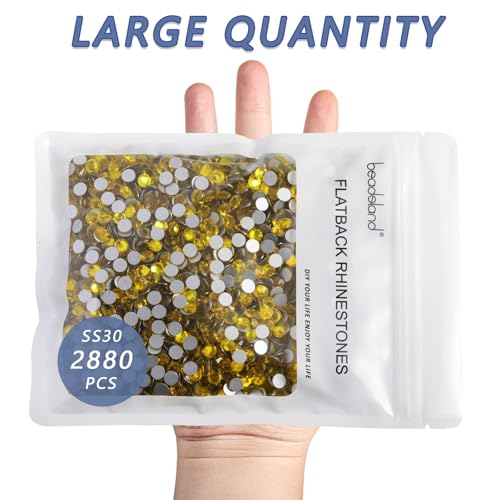 Image of Beadsland Flat Back Crystal Rhinestones Bulk, Lemon Yellow, SS30, 2880pcs | Flatback Glass Gems for Nails Crafts Clothes DIY Decoration, Glue Fix, 6.3-6.5mm,Citrine