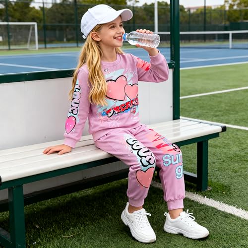 Image of Kids Toddler Girl Clothes Heart Letter Print Long-sleeved round collar top+Letter Print Pants Outfits Set