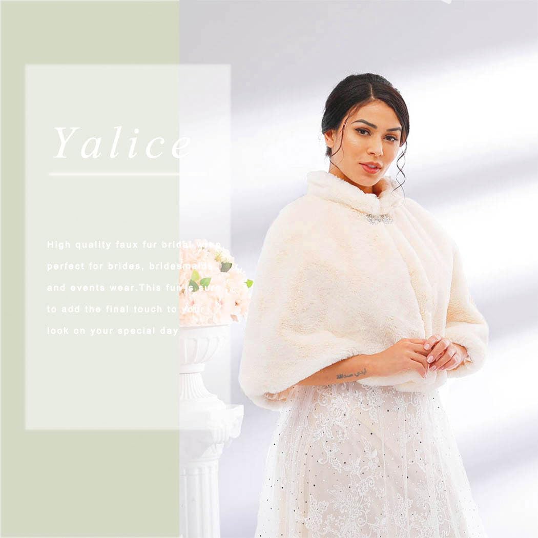 Yalice Women's Wedding Faux Fur Shawl and Wrap Bridal Fur Stole Cloak Cape Fur Scarf for Bride and Bridesmaids - Image 7