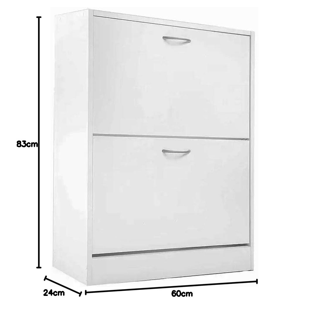 BAKAJI Scarpiera Portascarpe In Legno Melaminico Con 2 Ante a Ribalta E Doppia Profondita' Dimensioni 60x24x83,5cm (Bianco)