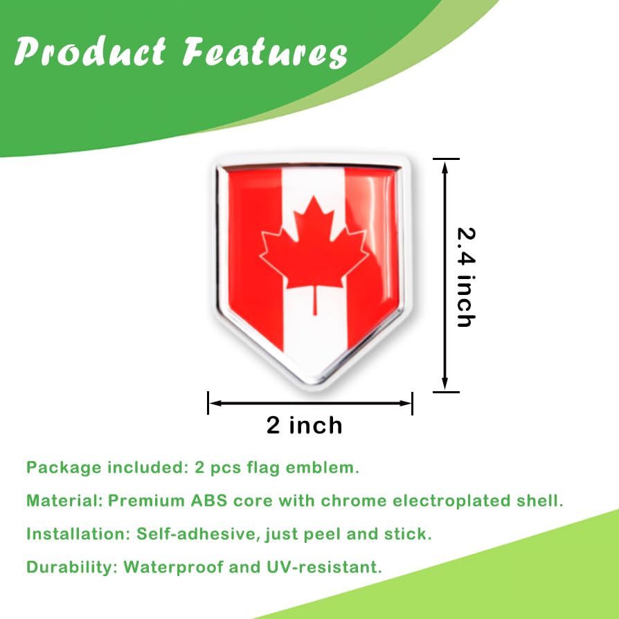 Image of Newperlite Canada Flag Decal Sticker Car Emblem Canadian Flag Car Decoration Accessories Chrome Shield for Truck Vehicles Cars, 2 Pack