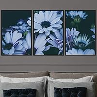 3 Piece Framed Canvas Wall Art Blue Cluster Flowers and Colorful Bouquet Canvas Prints Home Artwork Decoration for Living Room,Bedroom - 16