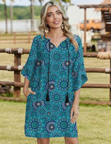 Image of Zeagoo Womens Summer Dress Casual Ruffle Tiered Floral Square Neck Sundresses Beach Boho Mini A-line Dress 2026 with Pockets