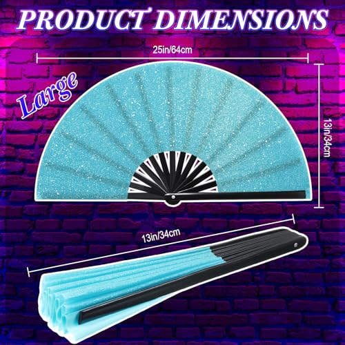 Image of Vercraft 13'' Large Rave Fan for Women Rave Accessories Festival Outfits Glitter Hand Folding Clack Fan for Line Dancing EDM Music Festival Outfits(Sky Blue)