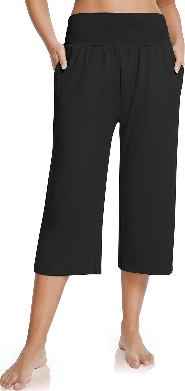 UEU Women's Summer Capris Yoga Pants for Women High Waisted Casual Wide Leg Loose Soft Pajamas with Pockets