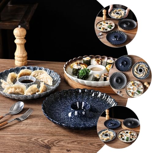 Set de platos de cerámica para sushi redondos estilo japonés miniatura 4