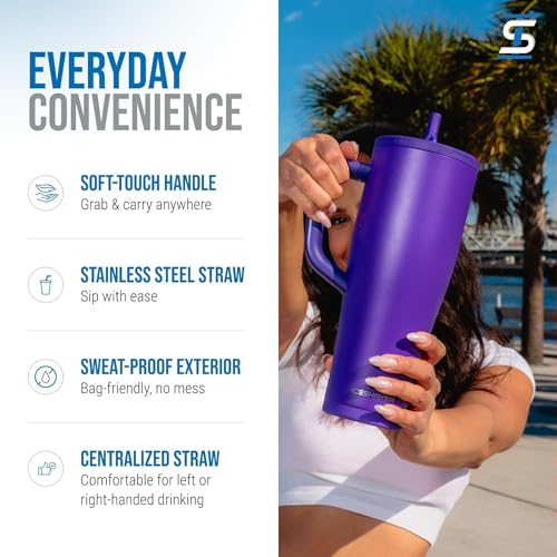 Image of Ice Shaker 40 oz Tumbler with Handle and Straw | 40oz Purple | Cold for 30+ Hours | 2-in-1 Tumbler Shaker Bottle | Odor-Free 40 ounce Bottle for Water, Protein Shakes, Smoothies, Cocktails