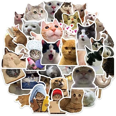 50pcs Funny Meme Cat Stickers for Kids Teens Girls Laptop Waterproof Vinyl Decals for Water Bottle Travel Case Phone Scrapbook Guitar Birthday Party