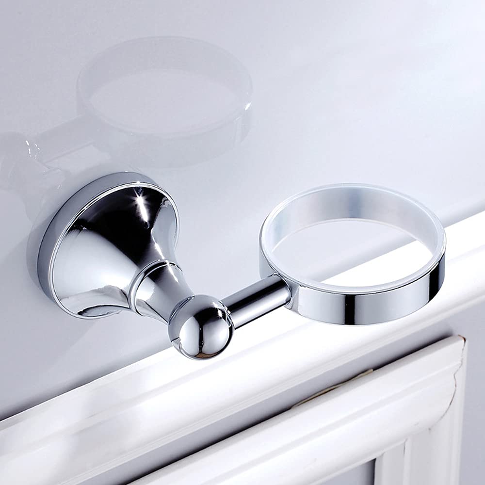 Portacepillos de dientes montado en la pared, Vaso de cerámica pared con tapa esmerilada for pasta dientes, organizador almacenamiento, cromo cepillado, latón