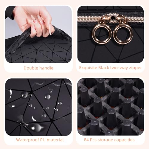 GUXLXAR Nagellack Aufbewahrung Make Up Koffer für 84 Nagellackflaschen und 1 LED-Nagellampe,Make Up Organizer Tasche Nageldesign Zubehör Makeup Tasche, Nagellack Organizer（Schwarz）