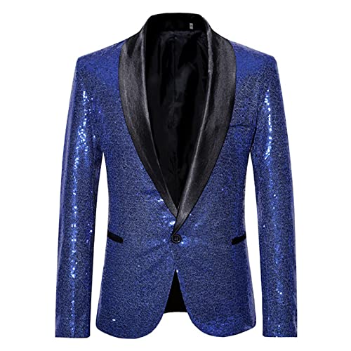 Men's Elegant Casual Prom Tuxedo Blazer, Solid Color One Button Sport Coat Lightweight Business Formal Suit Jacket Cardigan