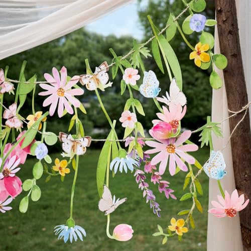 Image of Wildflower Party Decorations Butterfly Flower Banner Flower Leaves Banner Butterfly Garland for Wall Garden Spring Baby Shower Wedding Backdrop Decor