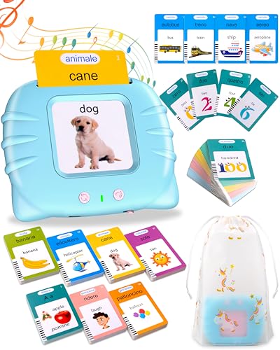 Xtaco flashcards bambini italiano, 510 parole amico vocabolo gioco italiano,giochi montessori 2 anni, educativi prescolari Lingua Imparare Blu (Italiano/Inglese/Bilingue)