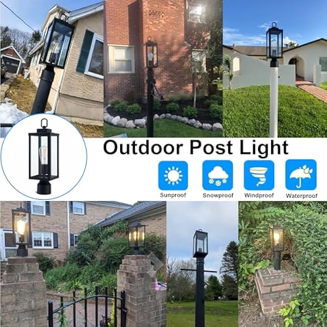 Outdoor Post Light, Pole Lantern, E26 Base 60W Max, Metal Housing Plus Glass, Wet Location Rated, Bulbs not Included, Matte Black, 2 Pack