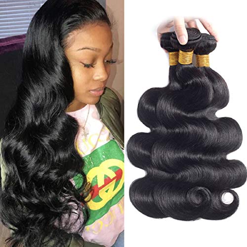 Brazilian Human Hair Body Wave 3 Bundles Remy Hair Unprocessed Brazilian Body Wave Virgin Hair Weave Weft 3 Bundles Natural Black Color by Mariska hair(8/10/12 inch)