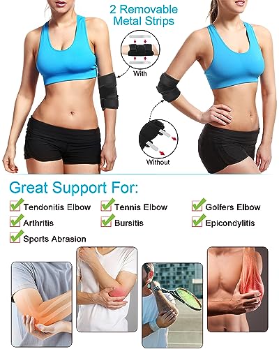 Adjustable Elbow Brace with Metal Splints for Sleeping and Tennis Elbow Relief, Compression Sleeve for Women and Men with Arthritis and Tendonitis