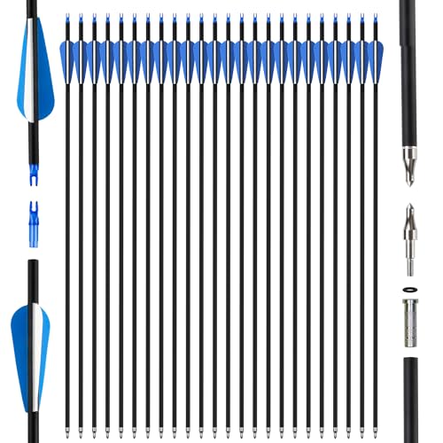 SERfawnCH Pfeile für Bogenschießen 30 Inch 24PCS Carbonpfeile Adult Hunting Arrows Jagdpfeile für Compoundbogen Recurve Bow Longbow und Straight Bow