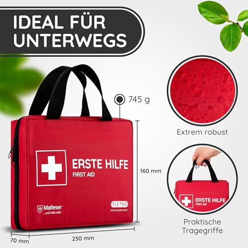Erste Hilfe Set gefüllt mit Sofort-Kältekompressen, Rettungsdecke und Pflastersortiment/Erste Hilfe Tasche für Zuhause, Auto, Outdoor, Wandern und Reisen - Notfallset für Unterwegs – Bild 5