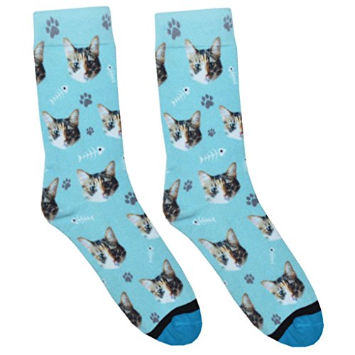 Custom Cat Socks - Put Your Cat on Socks! (Small, Blue)