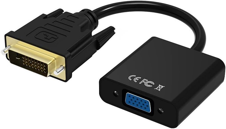 NiceCableDVI to VGA Active Adapter, DVI-D to VGA Converter, Supports HDTV 1080p, PC Graphics 1920x1200, Gold Plated Connectors, Compatible with Windows, Mac, Laptop, Desktop, Monitor, Projector