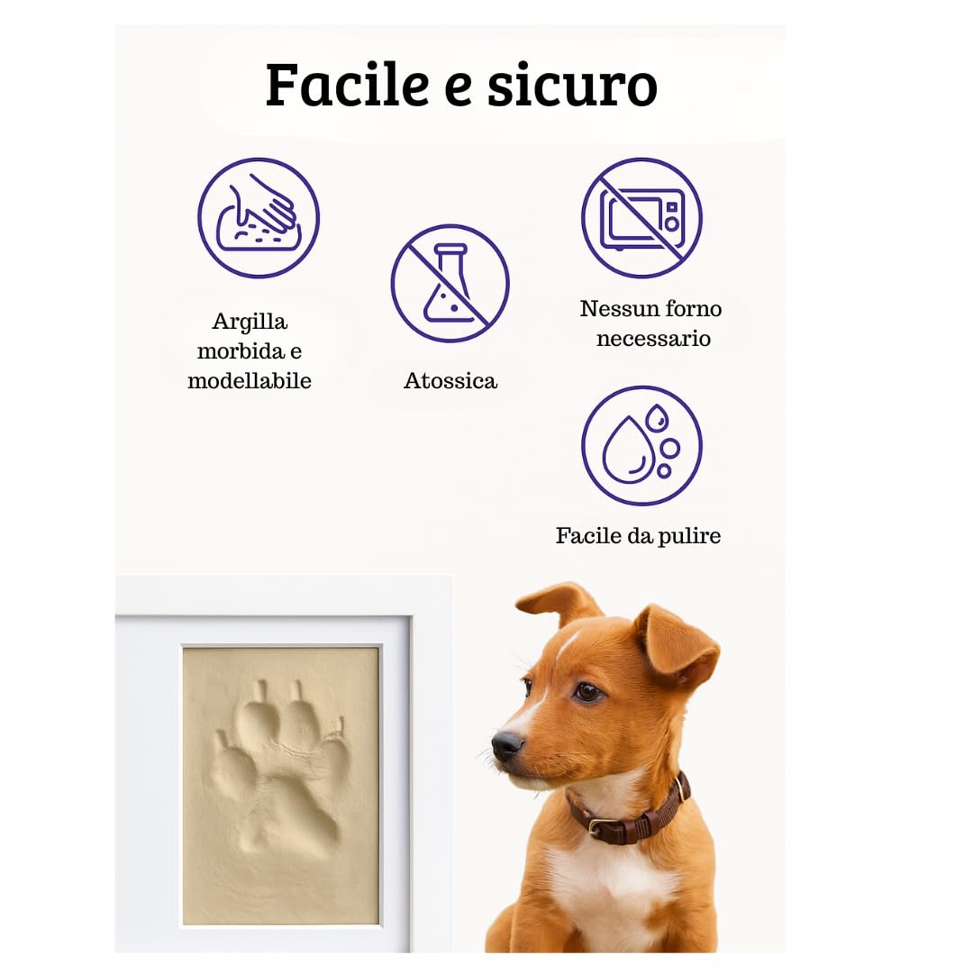 Marco per impronte di animali domestici (cane, gatto) con foto. Kit di stampa in argilla bianca. Scatola regalo con passepartout colorati. Ricordo personalizzato per cani e gatti.