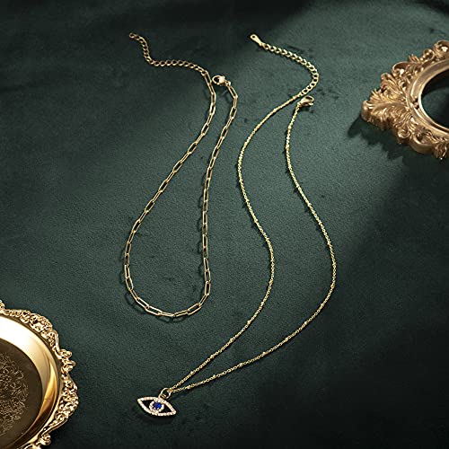PPJew Layered Evil Eye Necklaces for Women 18K Gold Plated Dainty Chocker Necklace Delicate Jewelry Gift for Women Girls（Gold/Silver）3
