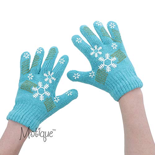 Bright Snowflake Knit Winter Gloves for Big Kids and Teens, Stretch Gripper Gloves3