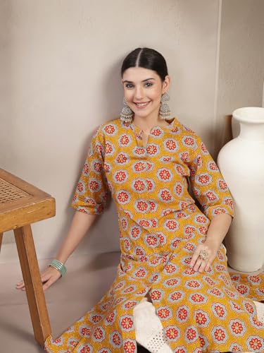 Image of Stylum Women's Pink Floral Printed Rayon A-Line Kurta