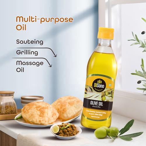 Image of DiSano Pure Olive Oil 500ml, Classic Olive Oil ideal for Sauteing, Grilling and Cooking (Pack of 2)