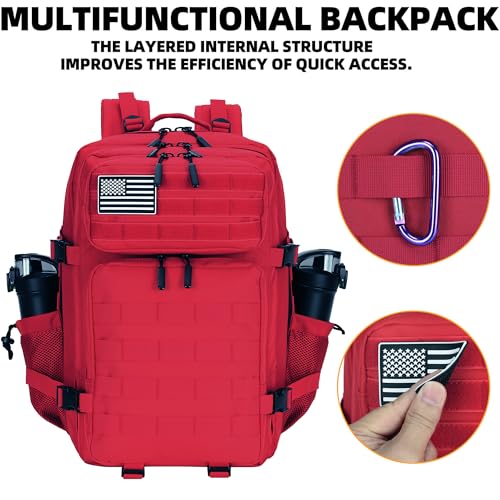 Lovelinks21 Taktisches Sturmgepäck, 45 l, 3-Tages-Militärgepäck mit Molle, wasserdichter Rucksack für taktische Rucksäcke, Rot/Ausflug… – Ansicht 5