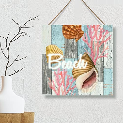 Sea Snail Nautical Beach Wood Wall Decor Sign Coastal Wood Pallet Wall Hanging Sign Coral Sign Wall Decor Farmhouse Rustic Signs Wall Decor Kitchen Laundry Room Wall Decor 16x16in - Image 4