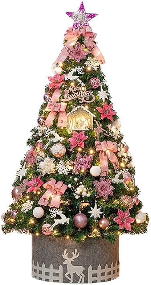 Green christmas tree with pink decorations Clearance