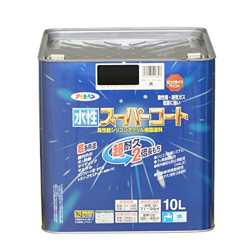 アサヒペン ペンキ 水性スーパーコート 水性多用途 黒 10L