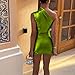 LuFeng Women's Sexy Sleeveless Pu Leather One Shoulder Slim Fit Package Hip Club Mini Dress Army Green
