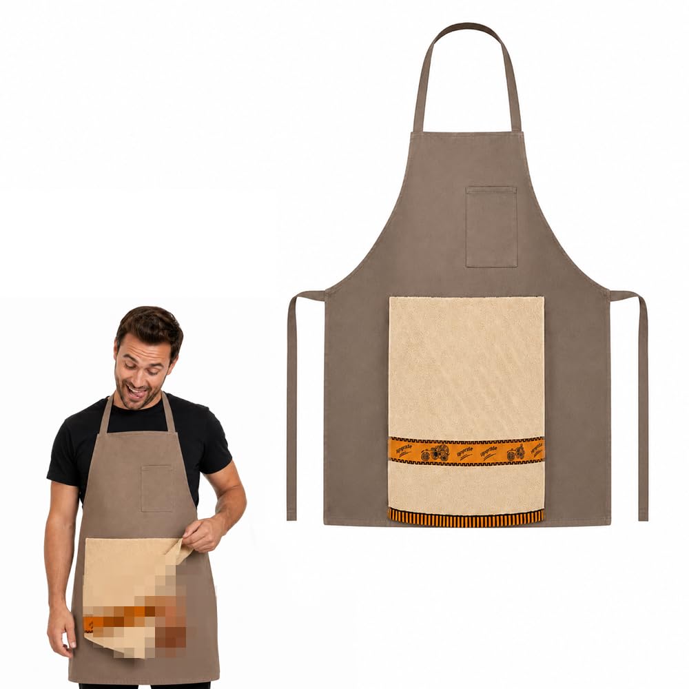 Wxeadu Chef's Prank Apron, Funny Aprons for Men with Surprise, Rude Aprons for Men with Openable Towel, Chef Prank Apron with Hidden Pocket for BBQ Workshop Pottery Making Catering Baking