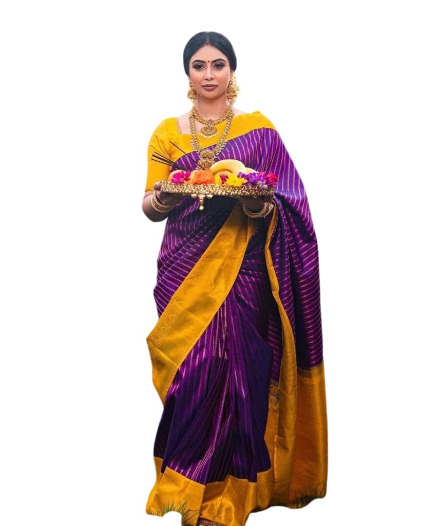Women's Indian Banarasi Silk Zari Work Saree With Unstitched Blouse Piece