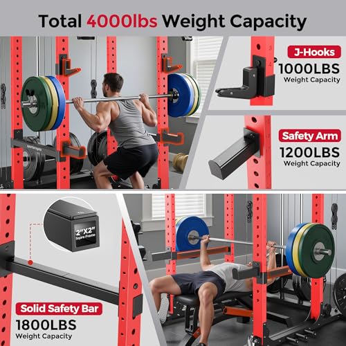 Image of Sportsroyals Power Cage, Multi-Functional Squat Rack, Power Rack with Pulley System & LAT Pull Down, Workout Cage with J Hooks for Home Gym